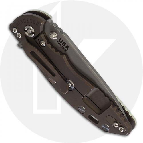 Hinderer Knives XM-18 3.5 Inch Knife - Slicer - Working Finish - 20CV - Tri Way Pivot - Translucent G-10 / Battle Bronze Ti