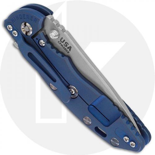 Hinderer Knives XM-18 3.5 Inch Knife - Slicer - Working Finish - 20CV - Tri Way Pivot - Blue / Black G-10 / Battle Blue Ti