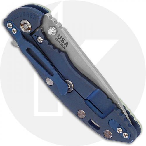 Hinderer Knives XM-18 3.5 Inch Knife - Slicer - Working Finish - 20CV - Tri Way Pivot - Translucent G-10 / Battle Blue Ti