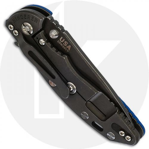 Hinderer Knives XM-18 3.5 Inch Knife - Slicer - Battle Black DLC - 20CV - Tri Way Pivot - Blue G-10 / Battle Black DLC Ti