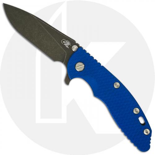 Hinderer Knives XM-18 3.5 Inch Knife - Slicer - Battle Black DLC - 20CV - Tri Way Pivot - Blue G-10 / Battle Black DLC Ti