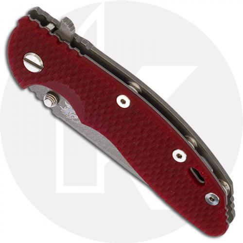 Hinderer Knives XM-18 3.5 Inch Knife - Spear Point - Working Finish - 20CV - Tri Way Pivot -Red G-10 / Working Finish Ti