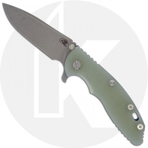 Hinderer Knives XM-18 3.5 Inch Knife - Spear Point - Working Finish - 20CV - Tri Way Pivot - Translucent G-10 / Battle Blue Ti