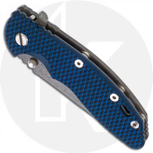 Hinderer Knives XM-18 3.5 Inch Knife - Spear Point - Working Finish - 20CV - Tri Way Pivot - Blue/Black G-10 / Working Finish Ti