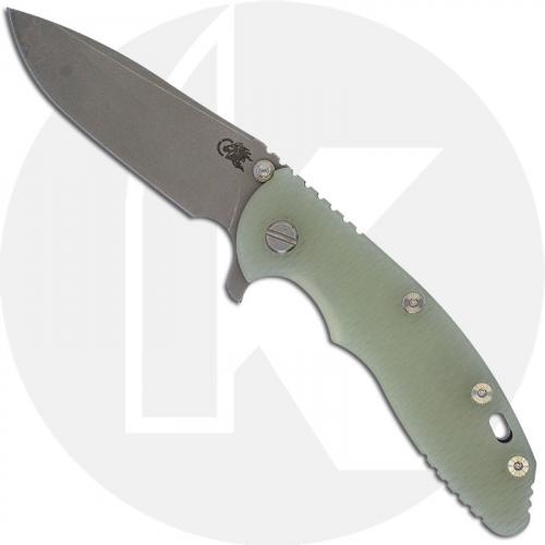 Hinderer Knives XM-18 3.5 Inch Knife - Spear Point - Working Finish - 20CV - Tri Way Pivot - Translucent Green G-10 / Working Finish Ti