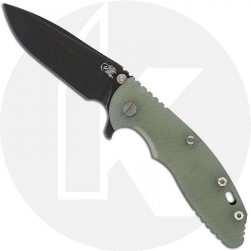 Hinderer Knives XM-18 3.5 Inch Knife - Spear Point - Battle Black - 20CV - Tri Way Pivot - Translucent Green G-10 / Battle Black Ti