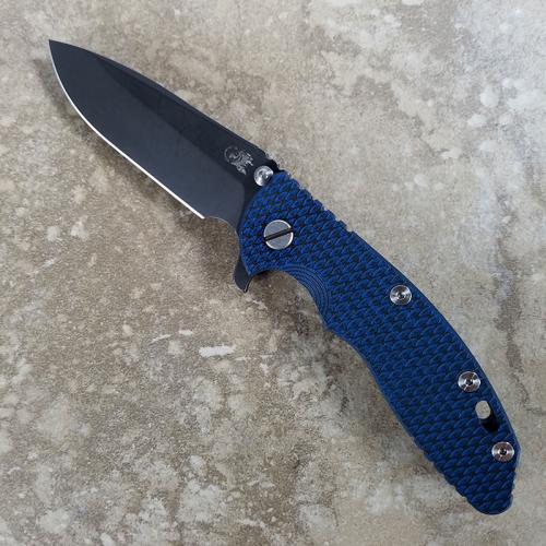 Rick Hinderer XM-18 Knife 3.5 Inch Battle Black Spear Point Blue Black G10 Frame Lock Flipper Folder