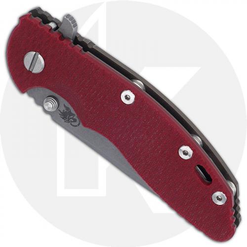 Hinderer Knives XM-18 3.5 Inch Knife - Spanto - Working Finish - S45VN - Tri Way Pivot - Red G-10 / Battle Bronze Ti