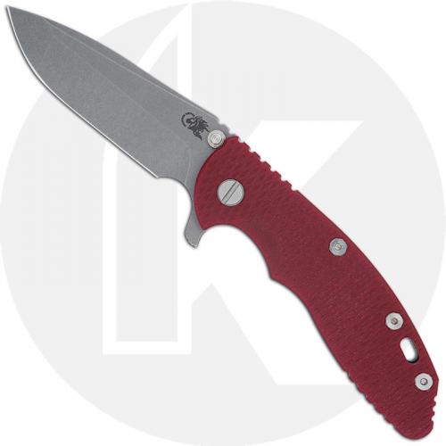 Hinderer Knives XM-18 3.5 Inch Knife - Spanto - Working Finish - S45VN - Tri Way Pivot - Red G-10 / Battle Bronze Ti