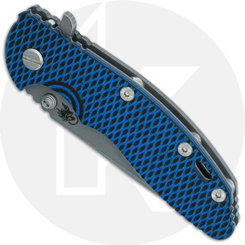 Hinderer Knives XM-18 3.5 Inch Knife - Spear Point - Working Finish - S45VN - Tri Way Pivot - Blue / Black G-10