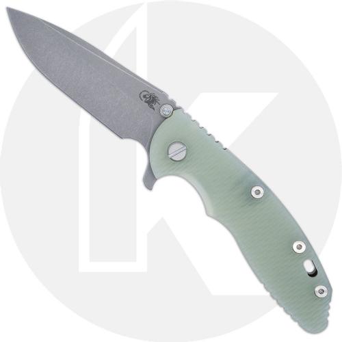 Hinderer Knives XM-18 3.5 Inch Knife - Spear Point - Working Finish - S45VN - Tri Way Pivot - Translucent Green G-10 / Battle Bronze Ti