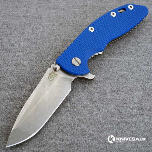Hinderer Knives XM-18 3.5 Inch Knife - Gen 5 Spanto - Stonewash - Blue G-10 Handle