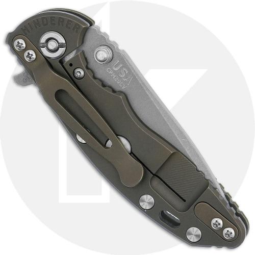 Hinderer XM-18 3.0 Inch Knife - Spanto - Working Finish - 20CV - OD Green G-10 / Battle Bronze Titanium