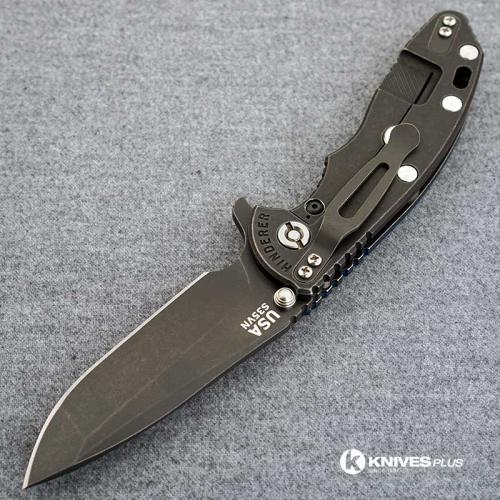 Hinderer Knives XM-18 3.5 Inch Knife - Gen 5 Spanto - Battle Black DLC - Blue / Black G-10 Handle