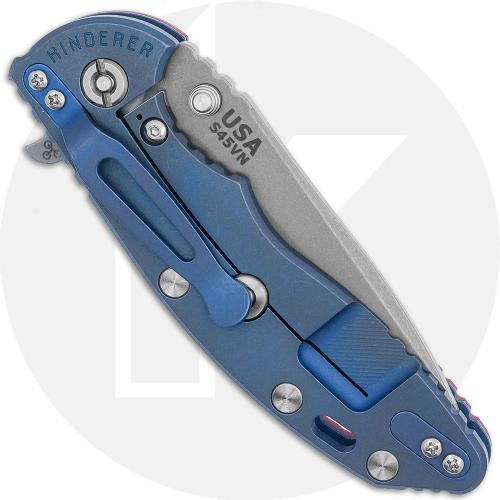 Rick Hinderer XM-18 3.5 Inch Knife - S45VN Spear Point - Working Finish - Red G10 / Battle Blue Ti