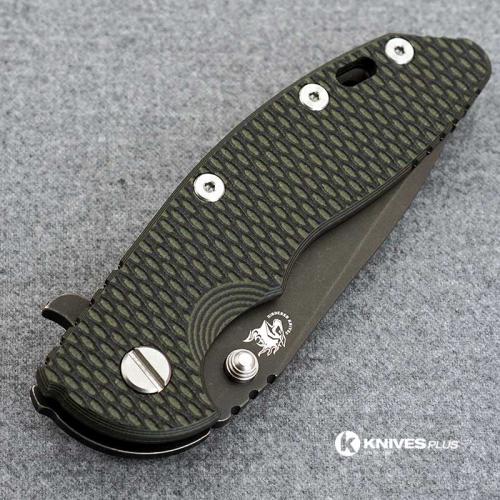 Hinderer Knives XM-18 3.5 Inch Knife - Gen 5 Spanto - Battle Black DLC - OD Green / Black G-10 Handle