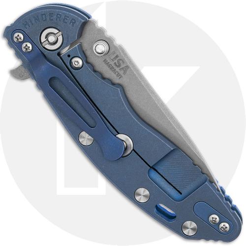 Rick Hinderer Knives SKINNY XM-18 3.5 Inch Knife - Hollow Grind Slicer - Working Finish - MagnaCut - Blue G10/Battle Blue Titani