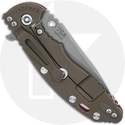 Rick Hinderer Knives SKINNY XM-18 3.5 Inch Knife - Hollow Grind Slicer - Working Finish - MagnaCut - Orange G10/Battle Bronze Ti
