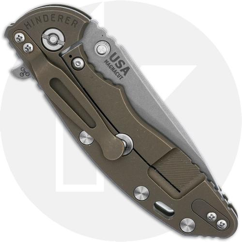 Rick Hinderer Knives SKINNY XM-18 3.5 Inch Knife - Hollow Grind Slicer - Working Finish - MagnaCut - Translucent Green G10/Battl
