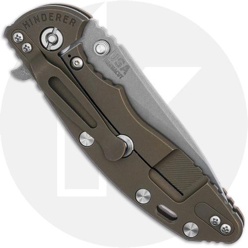 Rick Hinderer Knives SKINNY XM-18 3.5 Inch Knife - Hollow Grind Slicer - Working Finish - MagnaCut - Coyote G10/Battle Bronze Ti