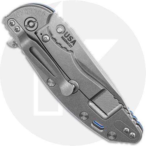 Rick Hinderer Knives SKINNY XM-18 3.5 Inch Knife - Hollow Grind Slicer - Stonewash Finish - MagnaCut - Blue G10