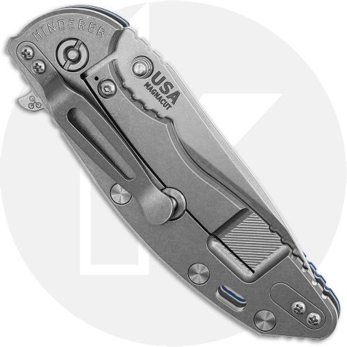 Rick Hinderer Knives SKINNY XM-18 3.5 Inch Knife - Hollow Grind Slicer - Stonewash Finish - MagnaCut - Blue/Black G10