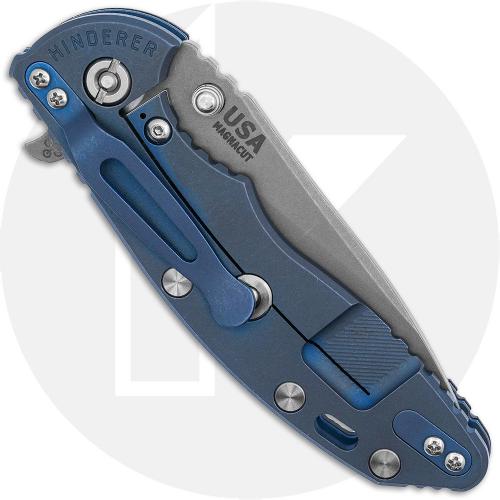 Rick Hinderer Knives SKINNY XM-18 3.5 Inch Knife - Hollow Grind Slicer - Working Finish - MagnaCut - Black G10/Battle Blue Titan
