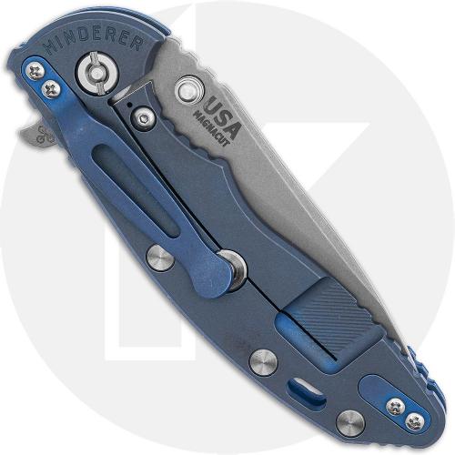 Rick Hinderer Knives SKINNY XM-18 3.5 Inch Knife - Hollow Grind Slicer - Working Finish - MagnaCut - Blue/Black G10/Battle Blue