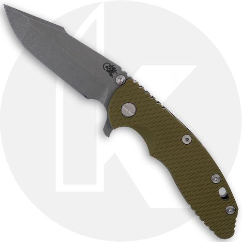 Rick Hinderer XM-18 3.5 Inch Knife - Harpoon Spanto - Working Finish - MagnaCut - OD Green G10 / Battle Bronze Titanium