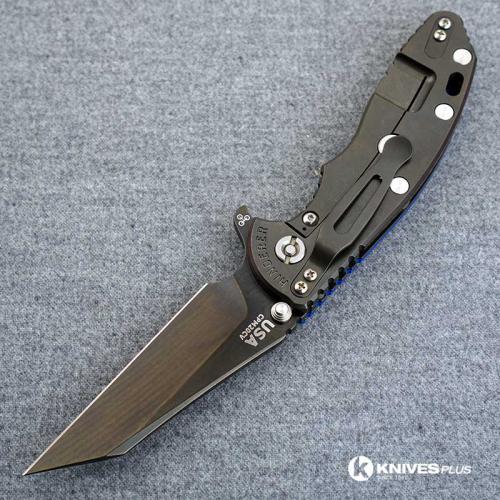Hinderer Knives XM-18 3.5 Inch Knife - Gen 6 Wharncliffe - Stonewash Black DLC - CPM 20CV - Blue G-10 Handle