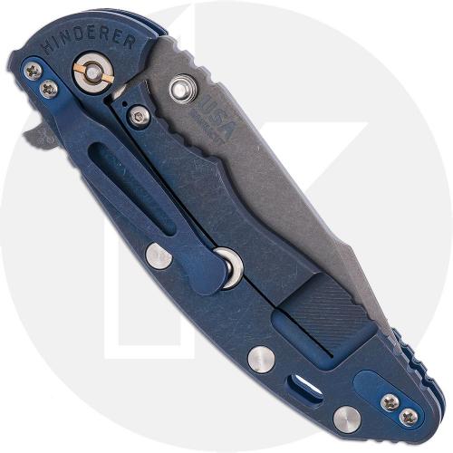 Rick Hinderer XM-18 3.5 Inch Knife - Skinny Harpoon Spanto - Working Finish - MagnaCut - Blue/Black G10 / Battle Blue Titanium