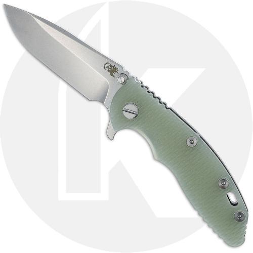 Rick Hinderer XM-18 3.25 Inch Knife - Stonewashed S45VN Spear Point - Translucent Green G10 / Working Finish Titanium