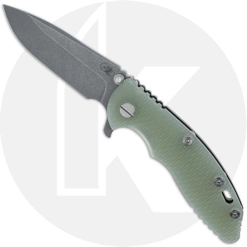 Rick Hinderer XM-18 3.25 Inch Knife - S45VN Spear Point - Working Finish - Translucent Green G10 / Battle Bronze Titanium