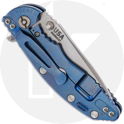Rick Hinderer XM-18 3.25 Inch Knife - Stonewash MagnaCut Spanto - Black G10 / Stonewash Blue Titanium