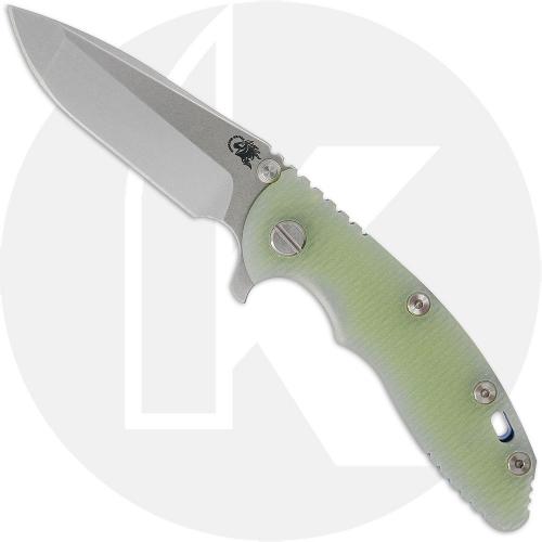 Rick Hinderer XM-18 3.25 Inch Knife - Stonewash MagnaCut Spanto - Translucent Green G10 / Stonewash Blue Titanium
