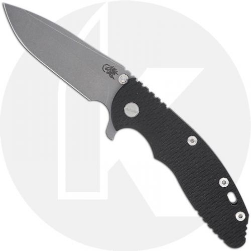Rick Hinderer XM-18 3.25 Inch Knife - Working Finish MagnaCut Spanto - Black G10 / Battle Blue Titanium