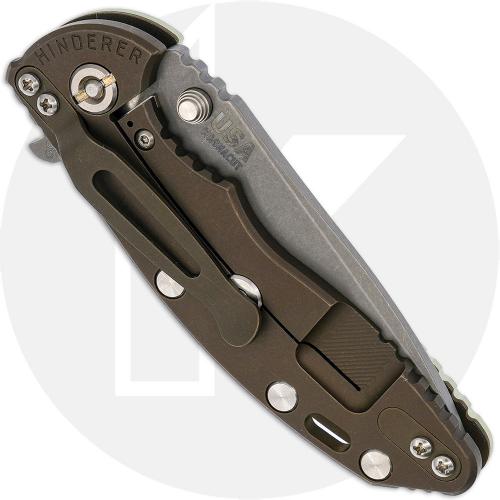 Rick Hinderer XM-18 3.25 Inch Knife - Working Finish MagnaCut Spanto - Translucent Green G10 / Battle Bronze Titanium