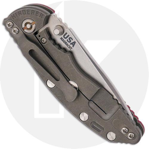 Rick Hinderer XM-18 3.25 Inch Knife - Stonewash MagnaCut Spanto - Red G10 / Working Finish Titanium - Non Flipper