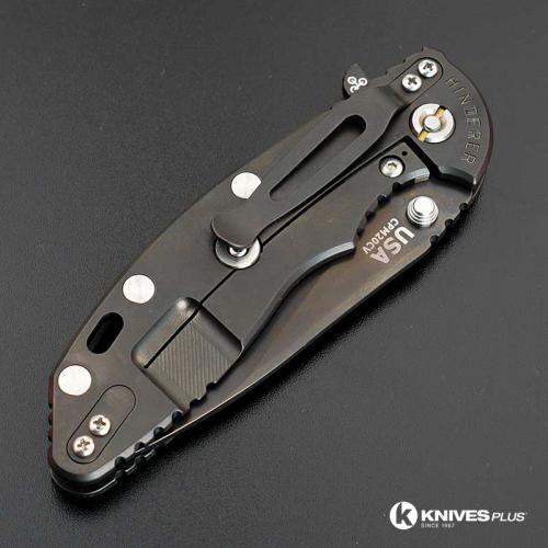 Hinderer Knives SKINNY XM-18 3.5 Inch Knife - Gen 6 Slicer - Stonewash Black DLC - Tri Way Pivot - Black G-10 Handle