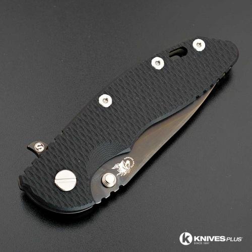 Hinderer Knives SKINNY XM-18 3.5 Inch Knife - Gen 6 Slicer - Stonewash Black DLC - Tri Way Pivot - Black G-10 Handle