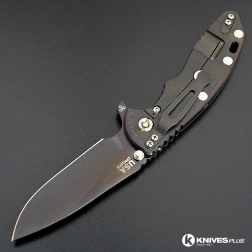 Hinderer Knives SKINNY XM-18 3.5 Inch Knife - Gen 6 Slicer - Stonewash Black DLC - Tri Way Pivot - Black G-10 Handle