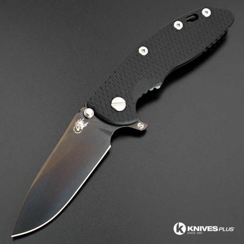 Hinderer Knives SKINNY XM-18 3.5 Inch Knife - Gen 6 Slicer - Stonewash Black DLC - Tri Way Pivot - Black G-10 Handle