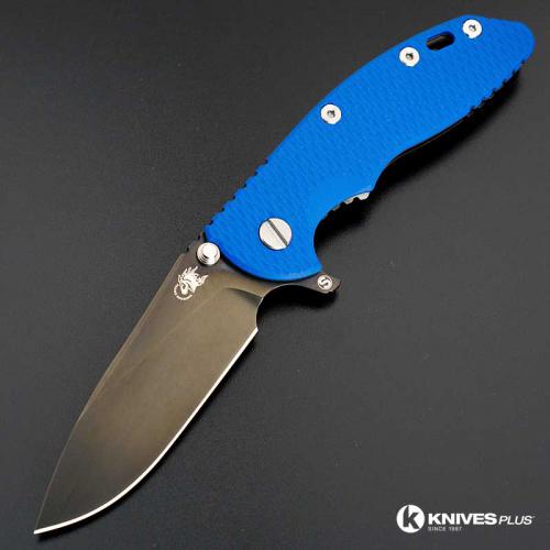 Hinderer Knives SKINNY XM-18 3.5 Inch Knife - Gen 6 Slicer - Stonewash Black DLC - Tri Way Pivot - Blue G-10 Handle