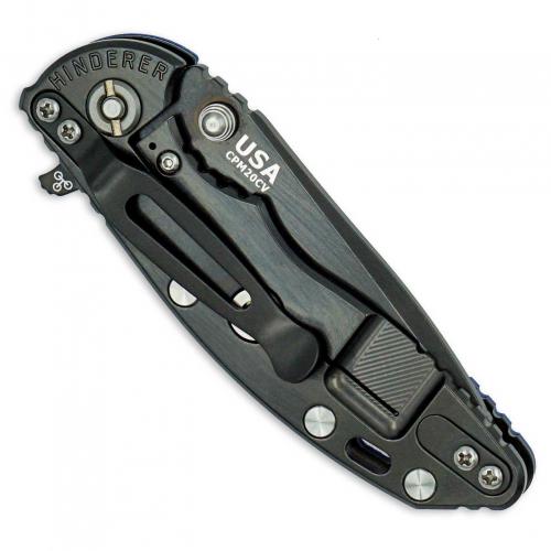 Hinderer Knives XM-18 3 Inch Knife - Spanto - Stonewash Black DLC - Tri Way Pivot - Blue G-10 Handle