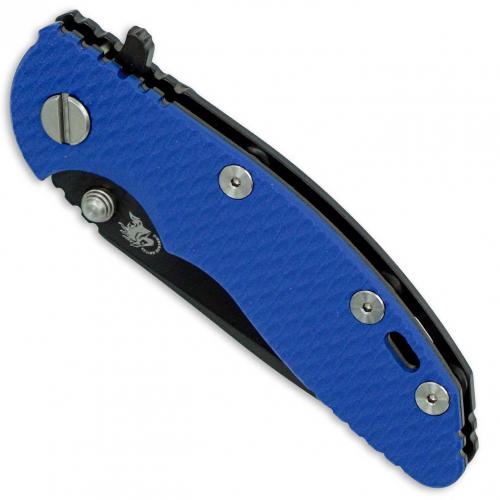 Hinderer Knives XM-18 3 Inch Knife - Spanto - Stonewash Black DLC - Tri Way Pivot - Blue G-10 Handle