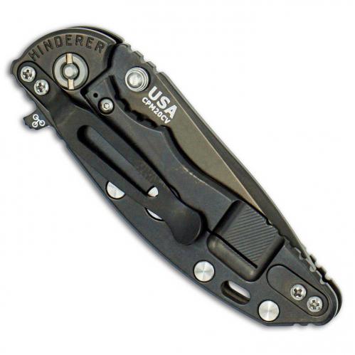 Hinderer Knives XM-18 3 Inch Knife - Spanto - Stonewash Black DLC - Tri Way Pivot - Translucent G-10 Handle