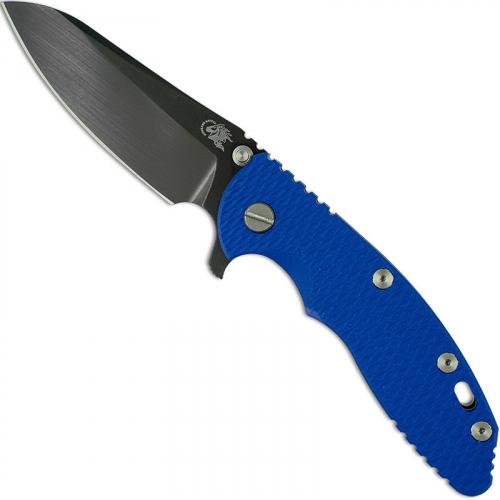 Hinderer Knives XM-18 3.5 Inch Knife - Gen 6 Sheepfoot - Stonewash Black DLC - Tri Way Pivot - Blue G-10 Handle