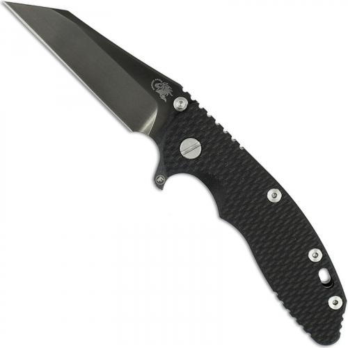 Hinderer Knives FATTY XM-18 3.5 Inch Knife - Gen 6 Wharncliffe - Stonewash Black DLC - Tri Way Pivot - Black G-10