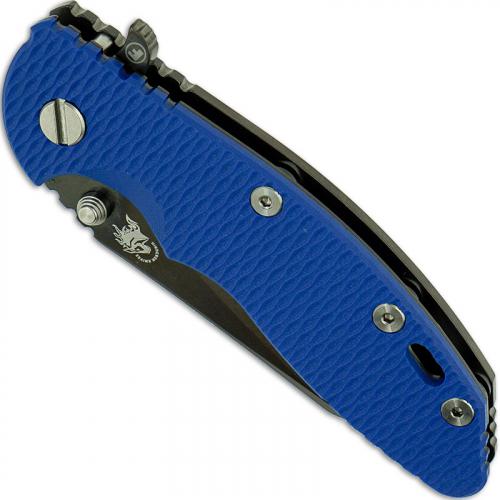 Hinderer Knives FATTY XM-18 3.5 Inch Knife - Gen 6 Wharncliffe - Stonewash Black DLC - Tri Way Pivot - Blue G-10