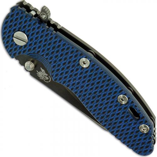 Hinderer Knives FATTY XM-18 3.5 Inch Knife - Gen 6 Wharncliffe - Stonewash Black DLC - Tri Way Pivot - Blue / Black G-10